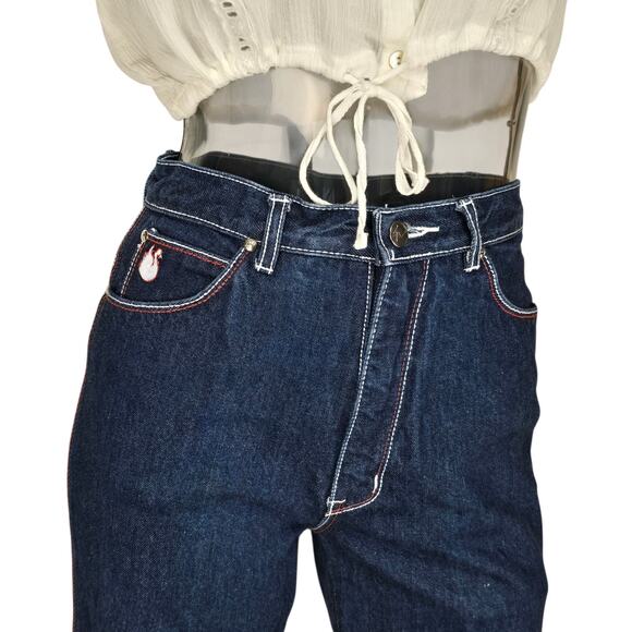 Vintage 70s Gloria Vanderbilt by Murjani Iconic Red White Stitch Dark Wash Jeans - Picture 5 of 16